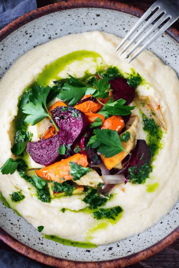 Roasted Root Vegetables with Goat Cheese Polenta