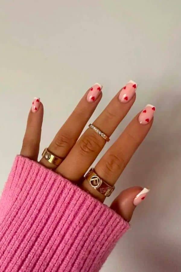 CLASSIC FRENCH MANICURE WITH HEART NAIL ART