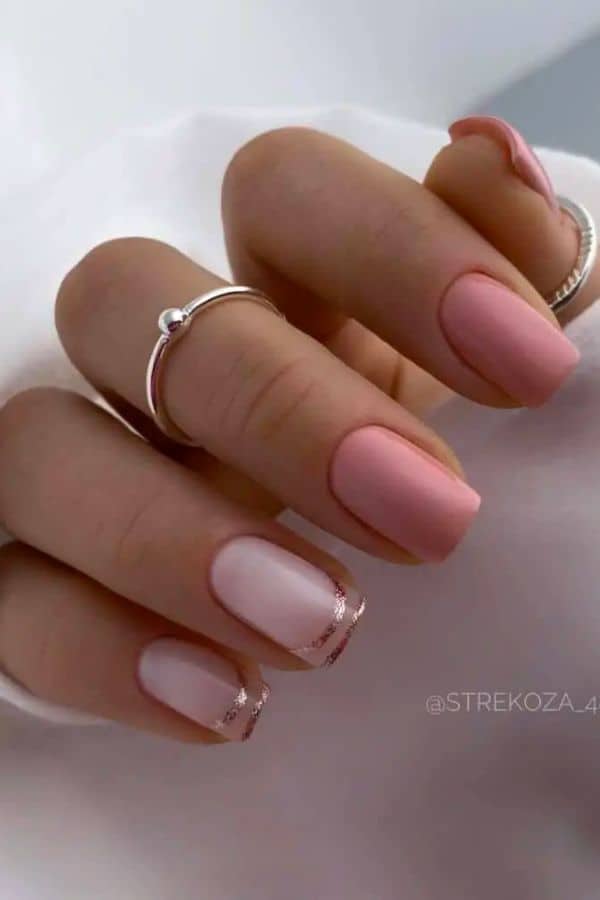 DUSTY PINK POLISH WITH ROSE GOLD TIP OUTLINES