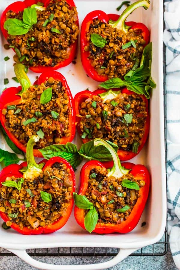 LENTIL AND QUINOA STUFFED PEPPERS