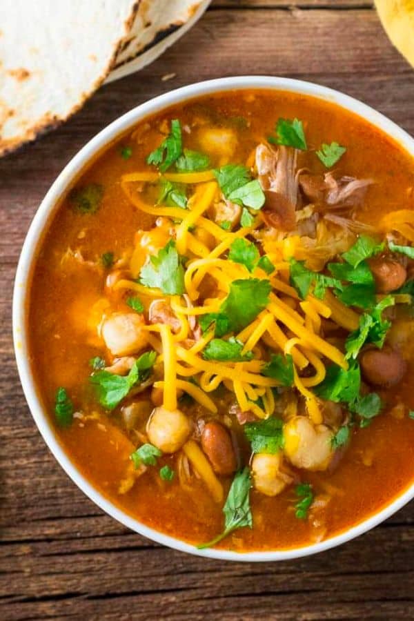 MEXICAN POSOLE SOUP WITH SHREDDED PORK