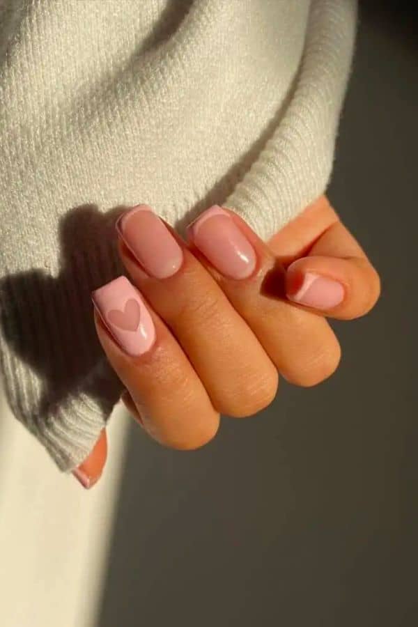 PASTEL PINK TIPS AND NEGATIVE SPACE HEARTS NAIL ART