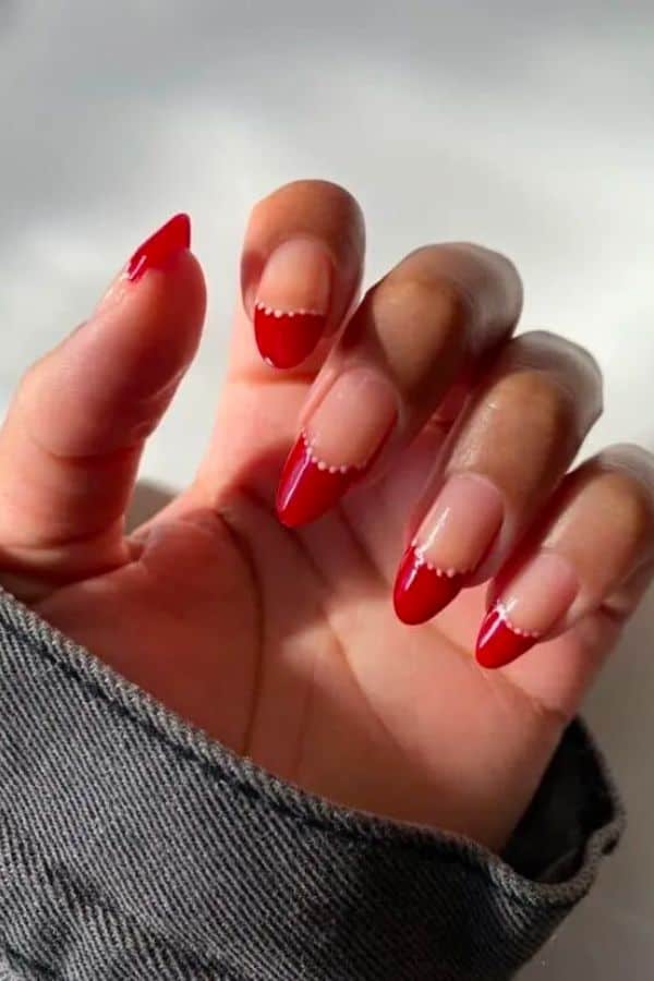RED FRENCH MANICURE WITH DELICATE DOT DETAILS