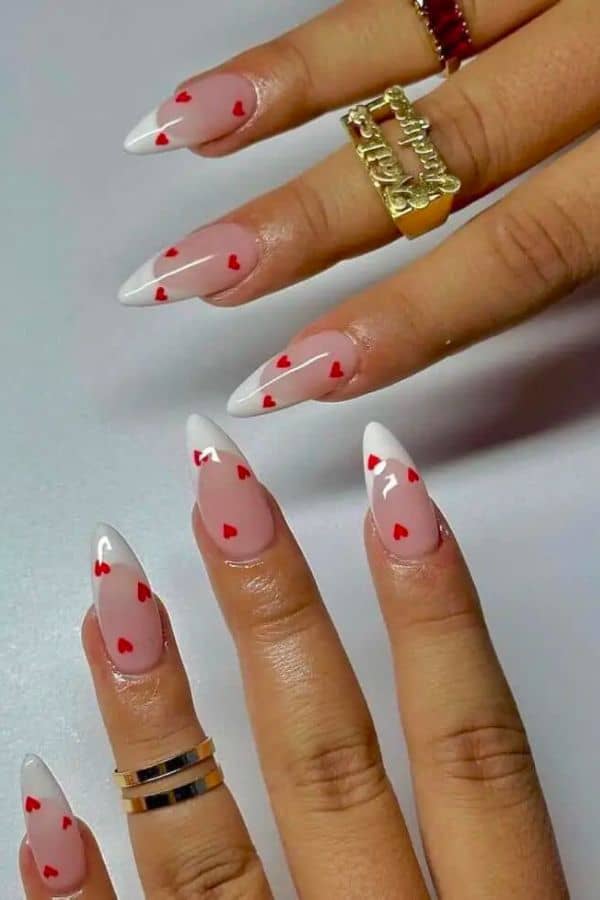 WHITE TIPS AND DAINTY RED HEARTS