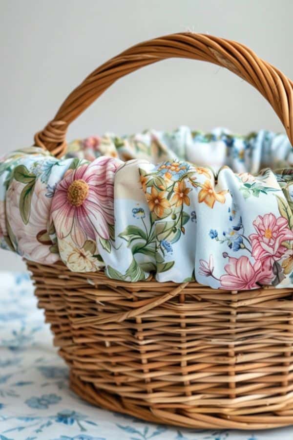 DECORATED WICKER BASKET WITH FABRIC