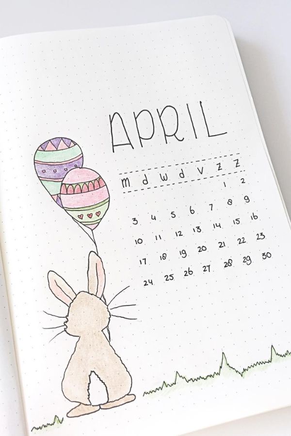 CUTE LITTLE EASTER BUNNY MONTHLY SPREAD
