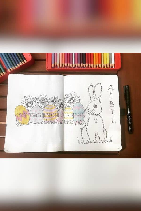 EASTER MONTHLY PAGE WITH EGGS AND BIG BUNNY