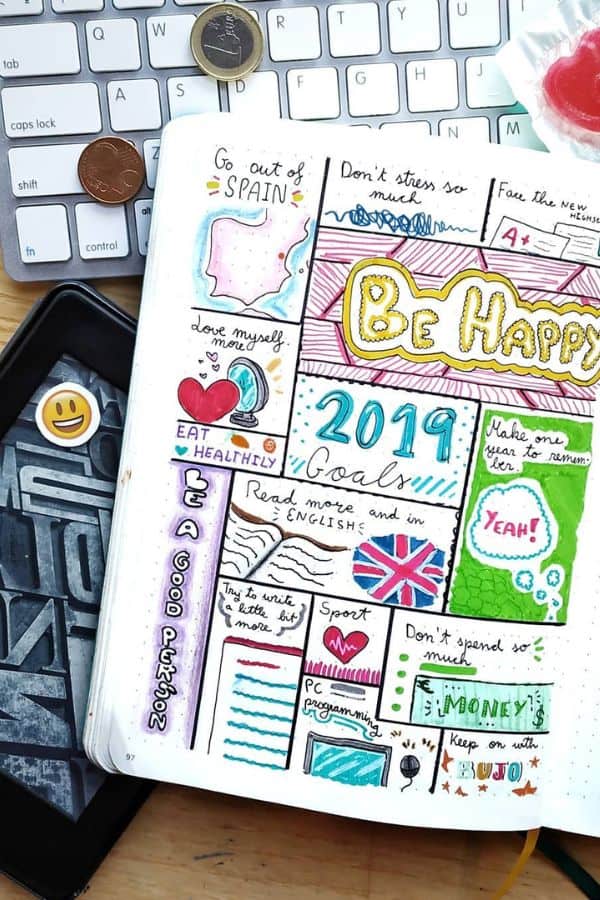 ABSTRACT & COLORFUL BULLET JOURNAL GOALS PAGE