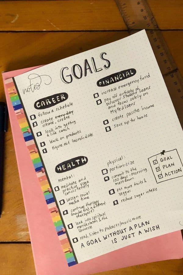 BLACK AND WHITE GOALS CHECKLIST PAGE