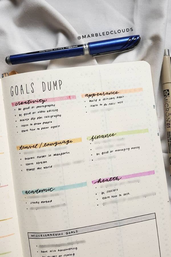 COLORFUL HIGHLIGHTS BULLET JOURNAL GOALS TRACKER