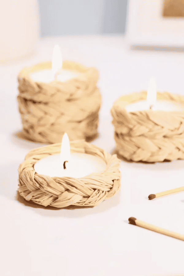 Candle Holder with Raffia