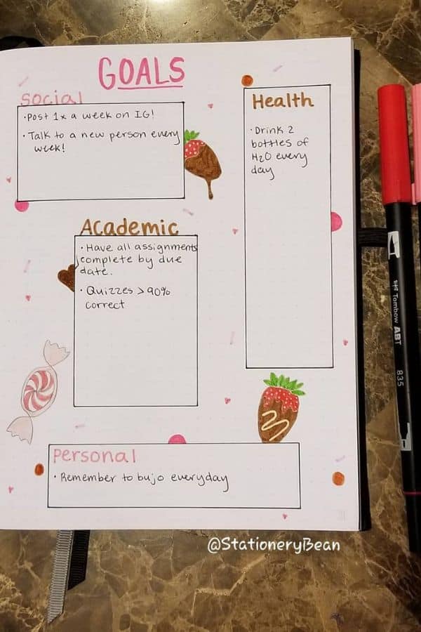 PINK STRAWBERRY & CANDY BUJO GOALS PAGE