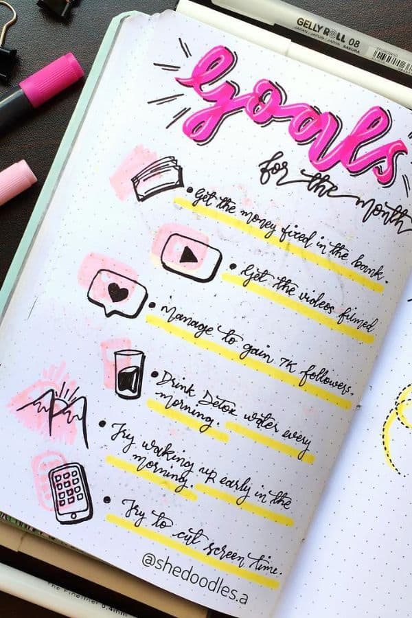 QUIRKY ICONS, CALLIGRAPHIC GOALS PAGE IDEA