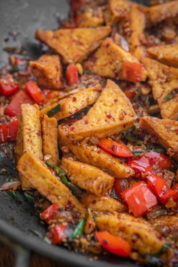 SPICED ROASTED TOFU WITH PEPPERS AND ONIONS