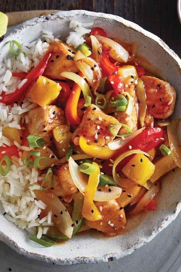 SWEET AND SOUR CHICKEN WITH PINEAPPLE AND PEPPERS