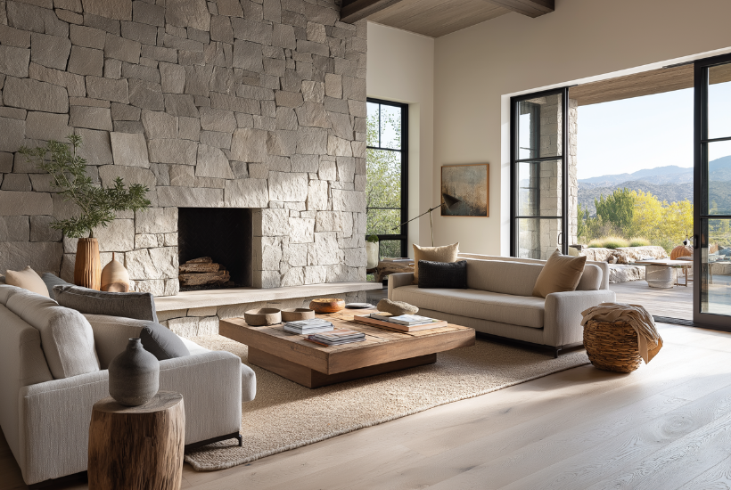 Living Room with Earthy Tones and Natural Materials