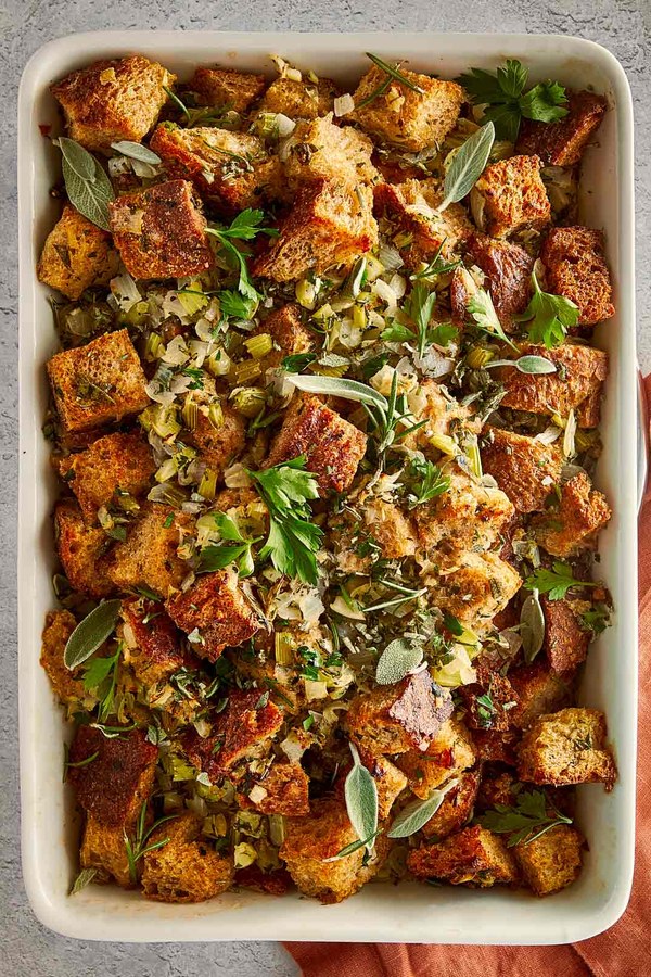 Homemade Buttery Herb Stuffing for Thanksgiving dinner