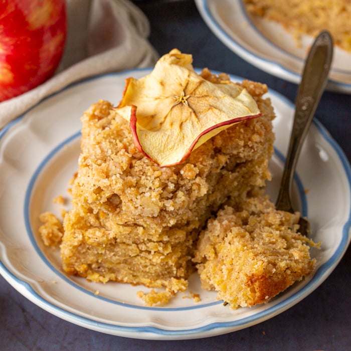Apple crumb cake made with grated apple and a crumb topping