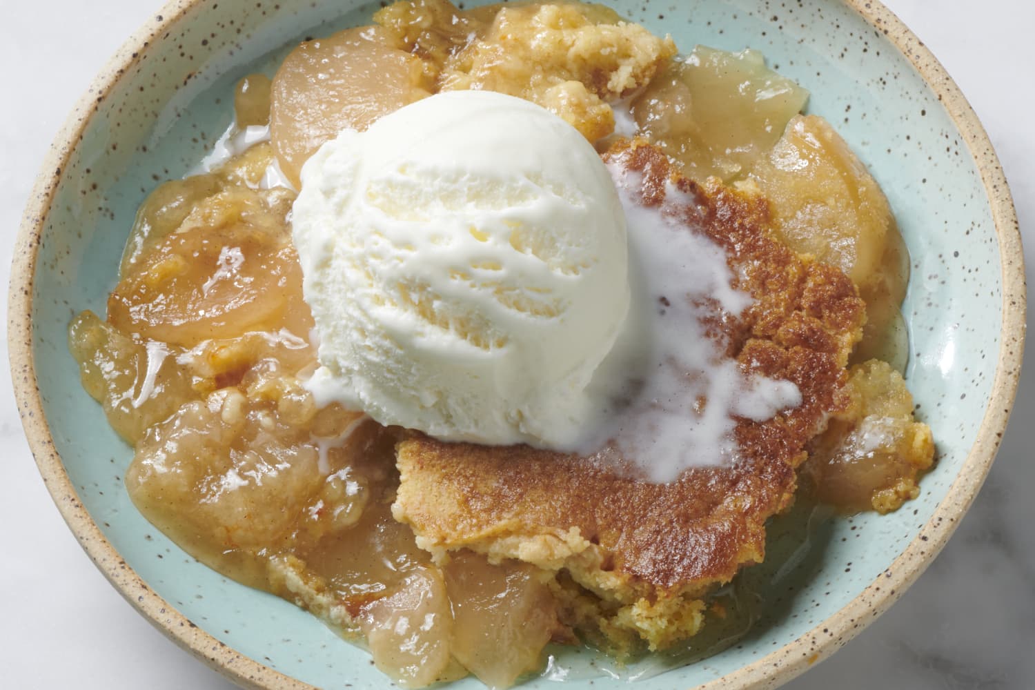 Three-ingredient apple dump cake with a golden cake-mix crust